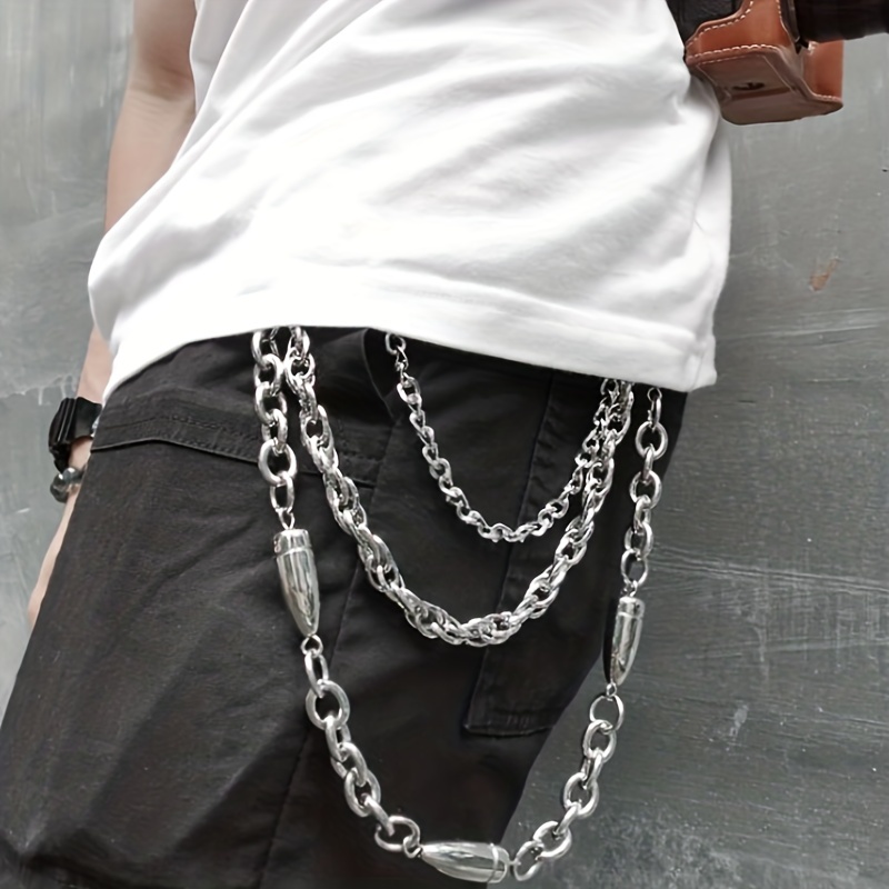 

3 Layers Punk Long Metal Wallet Belt Chain Trousers Hipster Pant Jean Keychain Silver Color Ring Clip Keyring Hiphop Jewelry, Ideal Choice For Gifts