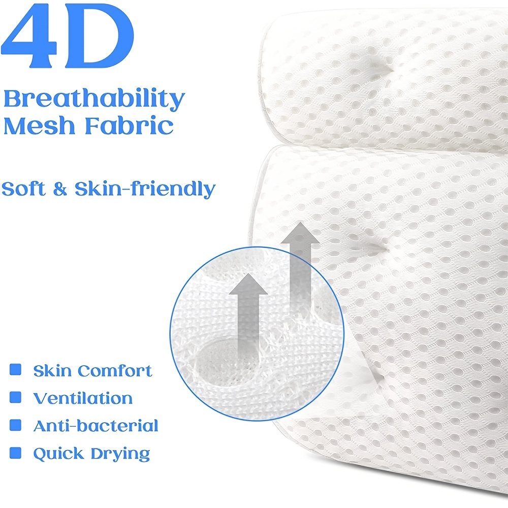 High Quality Bath Pillow, Bath Pillow With Non-slip Suction Cup, 4d  Breathable Mesh And Soft Spa Tub Pillow, Bath Pillow For Neck And Back  Support, Suitable For All Bathtubs, Spa Bathtubs. 