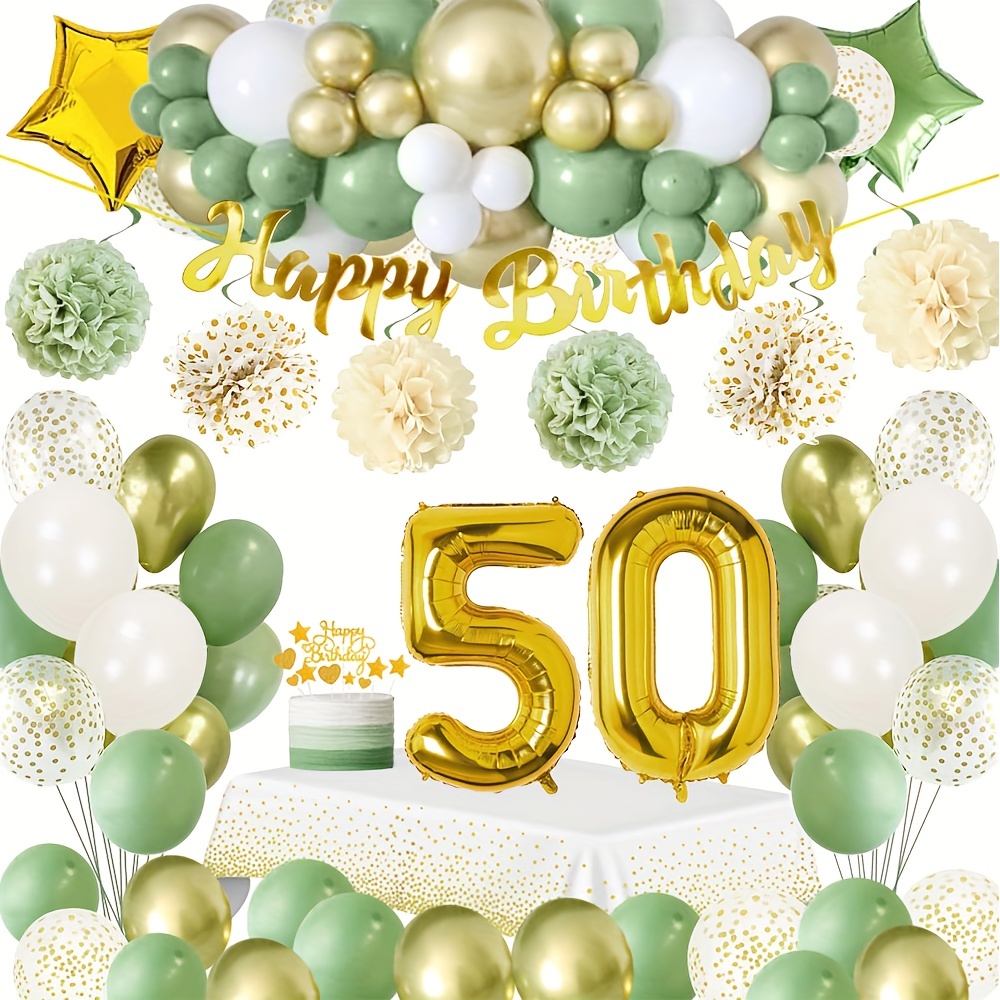 Set, Kit De Globos Para 50 Cumpleaños, Decoraciones Para Fiesta De 50  Cumpleaños Para Hombres Y Mujeres, Verde Aguacate, Blanco, Globo Dorado  Metálico