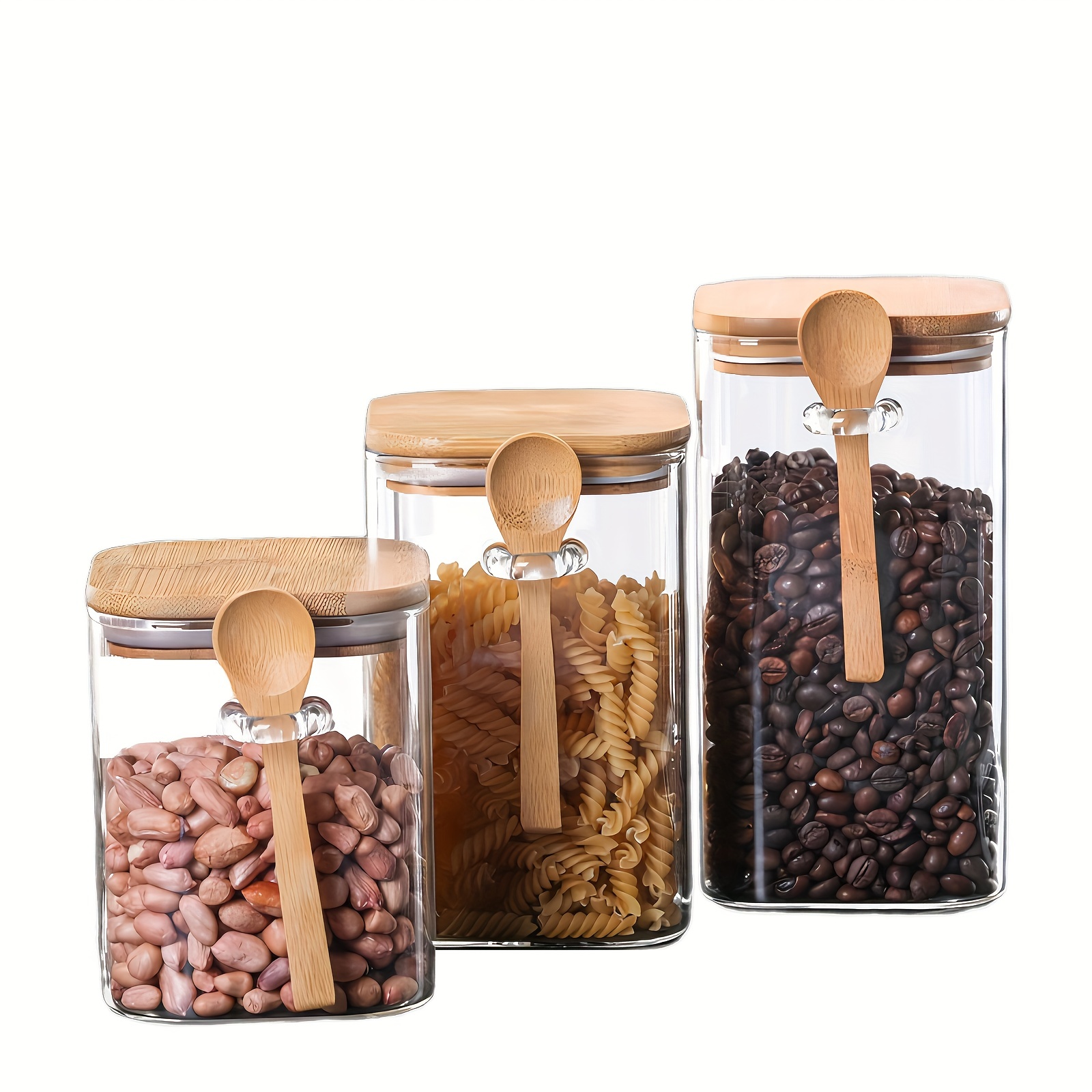 38 Ounce Square Glass Jar with Bamboo Lid - Kitchen Decorative Glass Jars  with Vintage Diamond Pattern - Coffee Pasta Sugar Tea Snack Nuts Cookie Jar