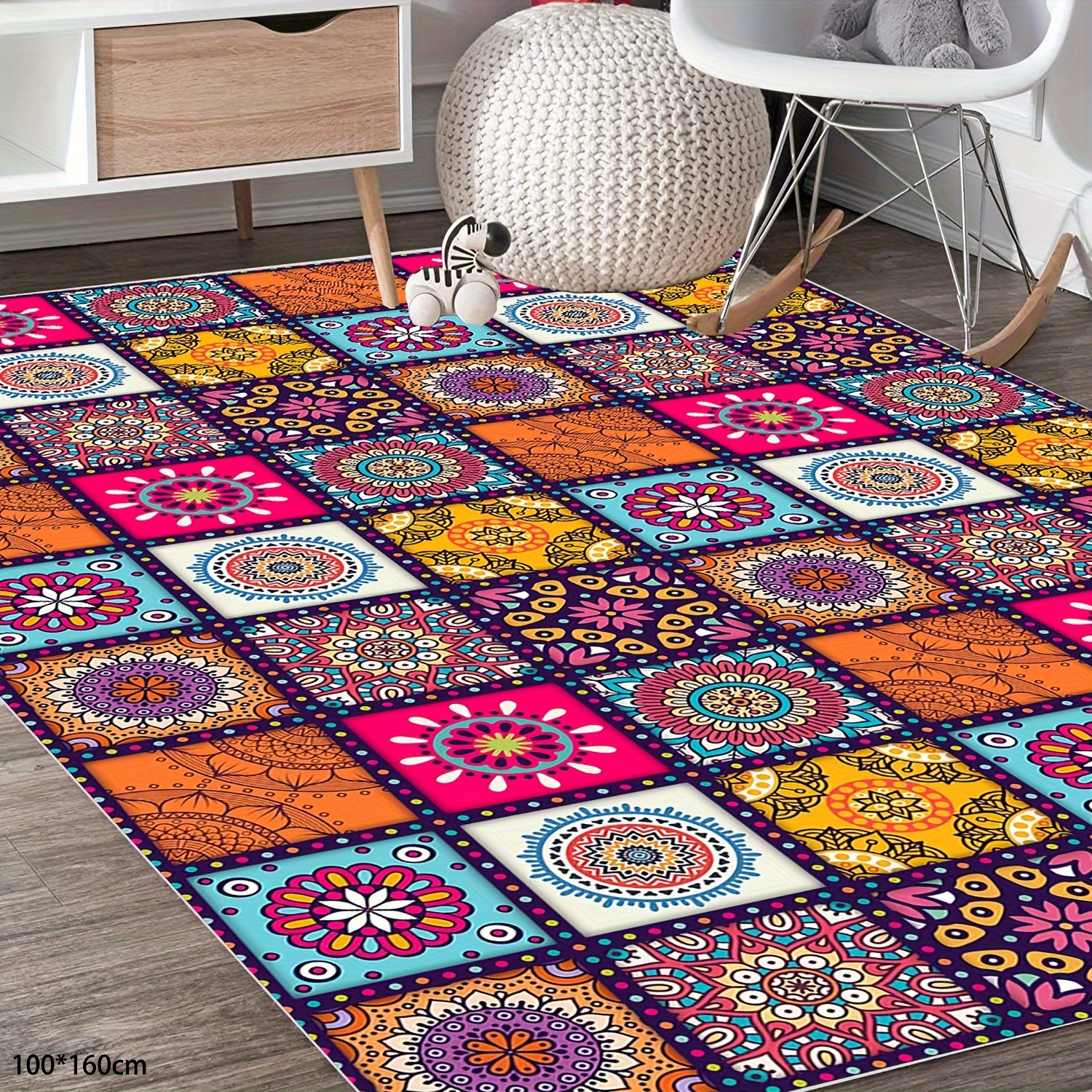 Large Carpet Floor Mat In Bohemian Style Colorful Soft - Temu