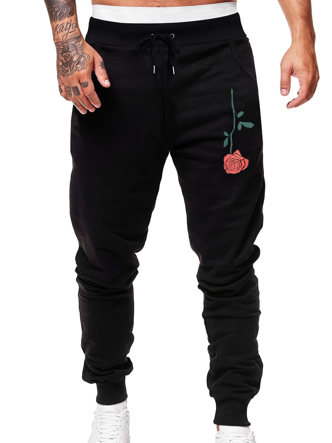 Rose Flower Print Men s Drawstring Sweatpants