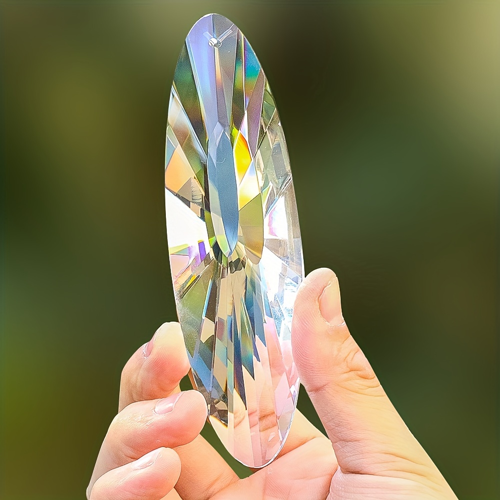 Image of 120mm Transparent Long Oval Crystal Sun Catcher Glass Pendant Prism Rainbow Maker Courtyard Garden Crystal Decoration Accessories