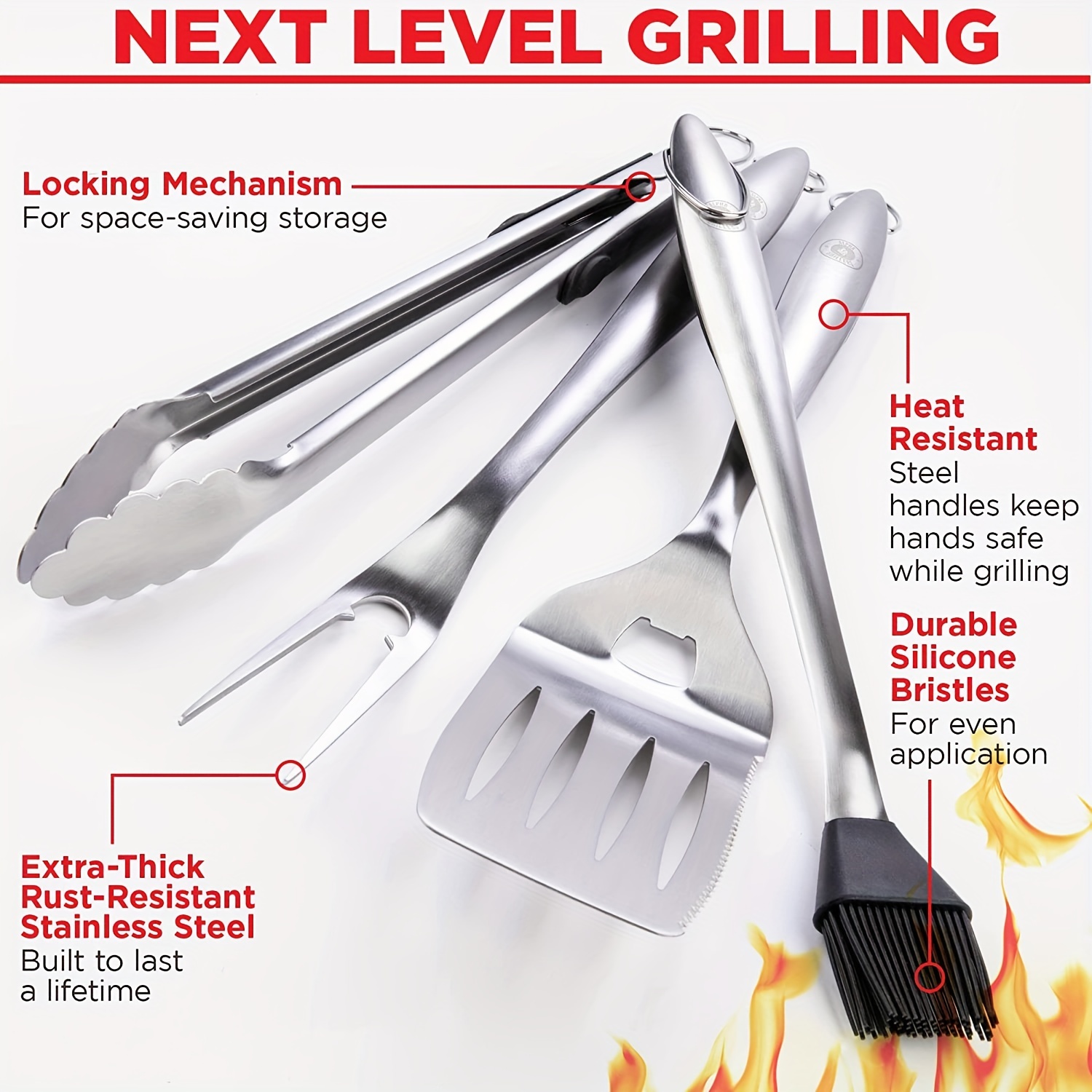 Bbq Grilling Tools With Stand Extra Thick Stainless Steel - Temu