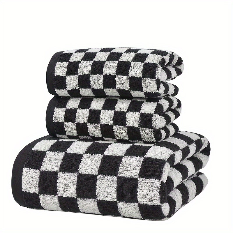 Black White Checkered Bath Towels, Checkerboard Bath Towels