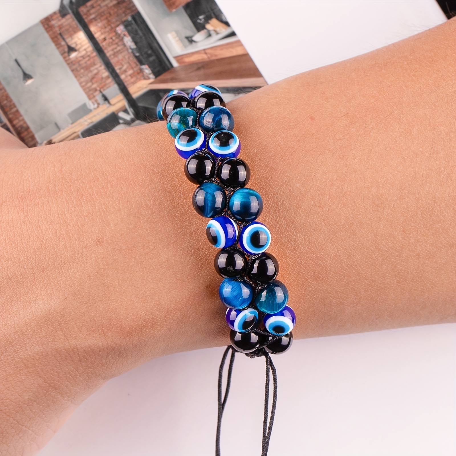 Evil Eye Protection Bracelet, White Blue Bead Bracelet, Blue Evil Eye Beads Blue