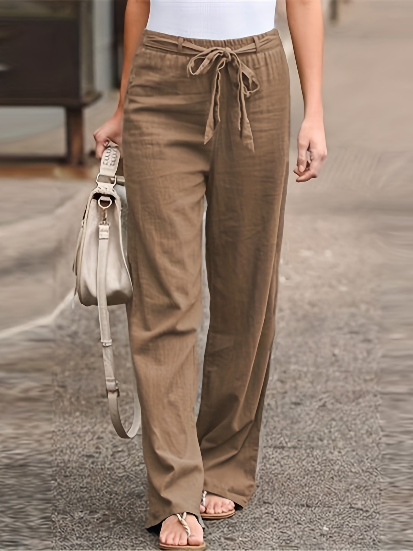 Casual Pants for Women for Work Tall Women Casual High Waisted Pants Leg Long  Pant Trousers With Pocket Loose Solid Pants Women Linen Pants 