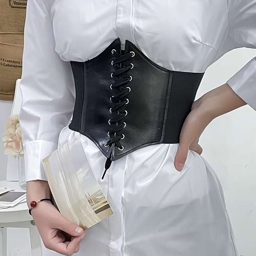 Cintura Elastica Vintage A Corsetto Per Donna - Larga 9,7 Cm, Regolabile (60-80 Cm), Con Fibbia In Lega E Pelle PU - Per Abiti, Cappotti E Jeans