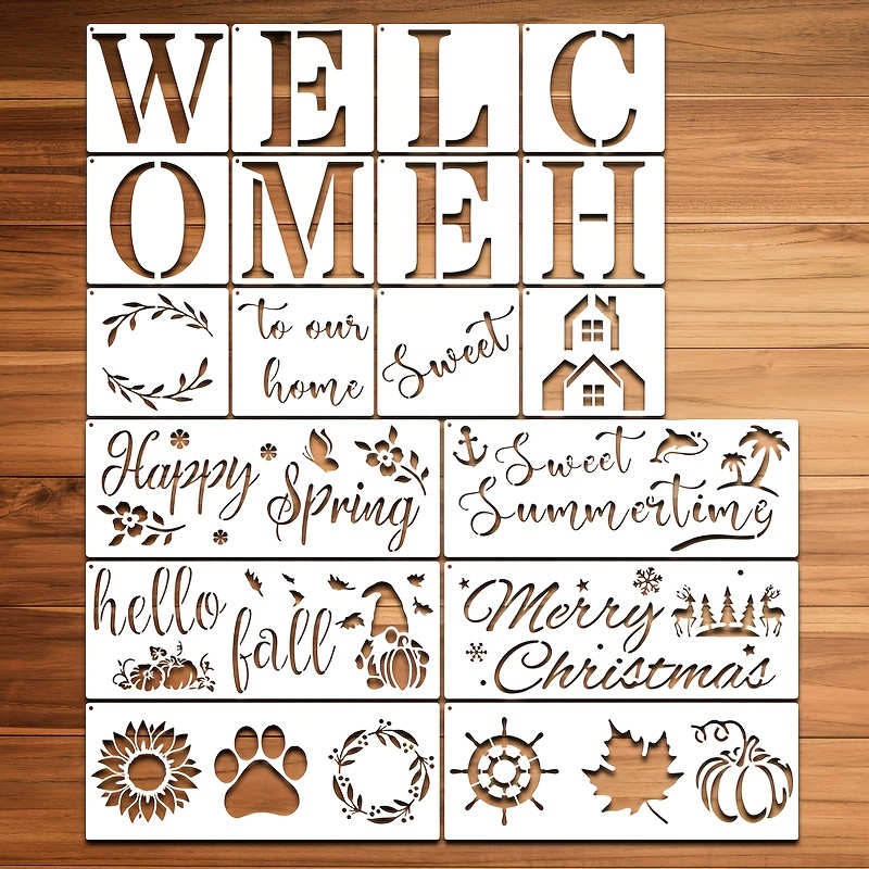  Welcome Stencil for Painting on Wood, Reusable Large Vertical  Welcome Sign Stencil for Front Door, Porch Sign or Outside Decor, Christmas  Letter Stencils, Seasonal Stencil for Wall, Art & DIY