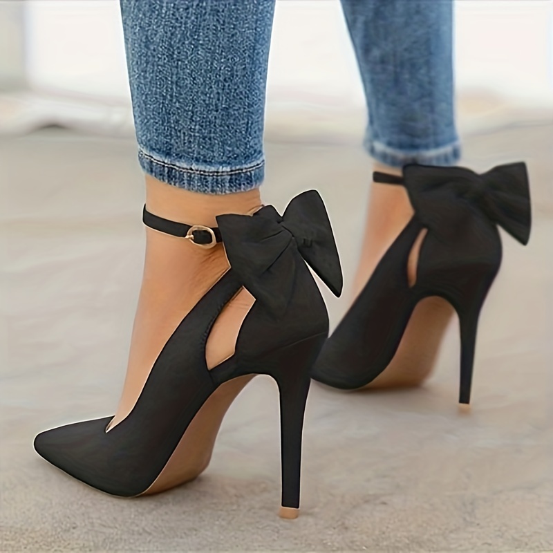 Women's Bowknot Pointed Toe High Heels Solid Color Cut Slip - Temu Bahrain