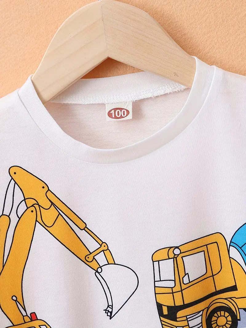 T Short Temu Crew shirt Top Cartoon Tee Sleeves - Excavator Boys
