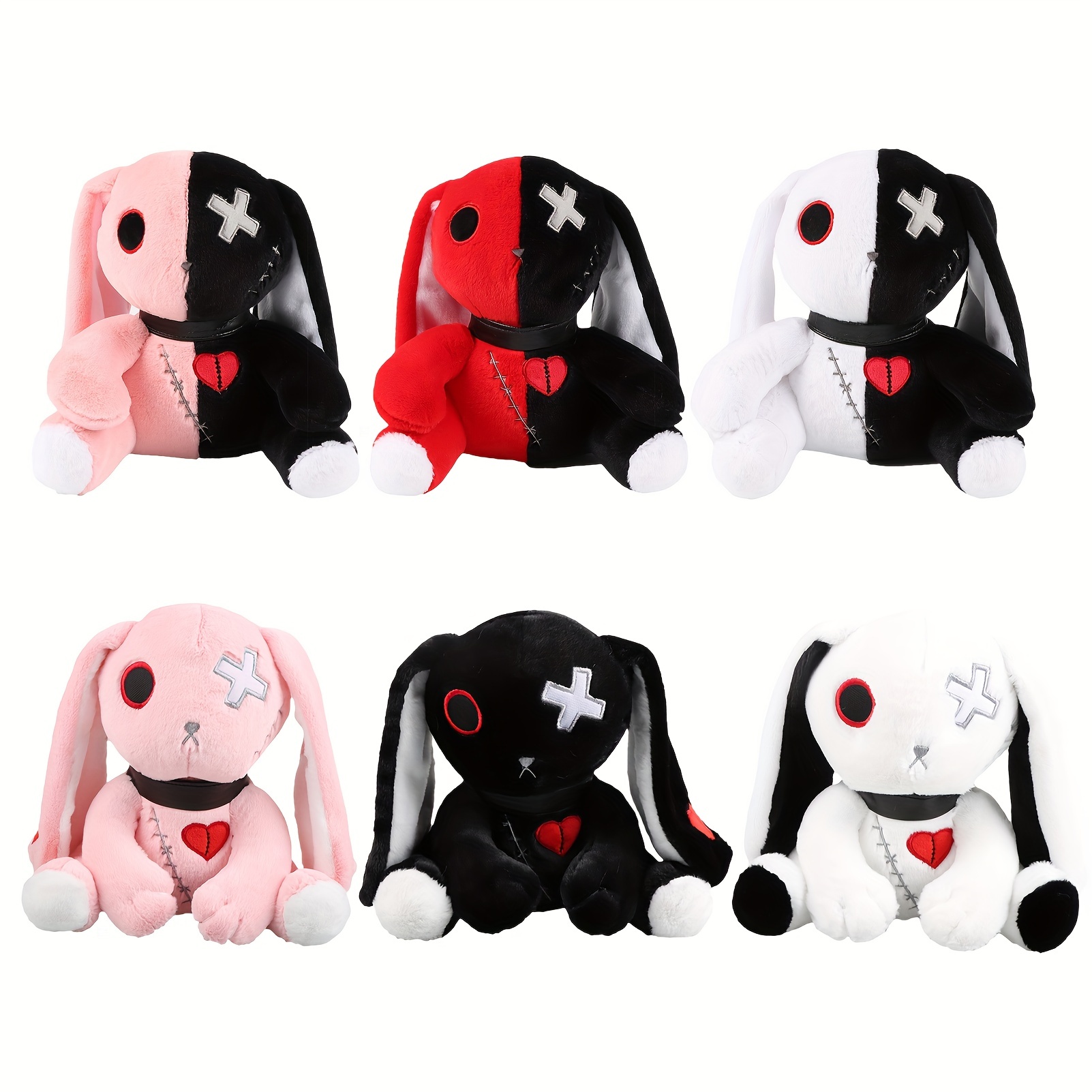 Creepy Goth Bunny Plush Crazy Rabbit Plushie Toys, Spooky Gothic