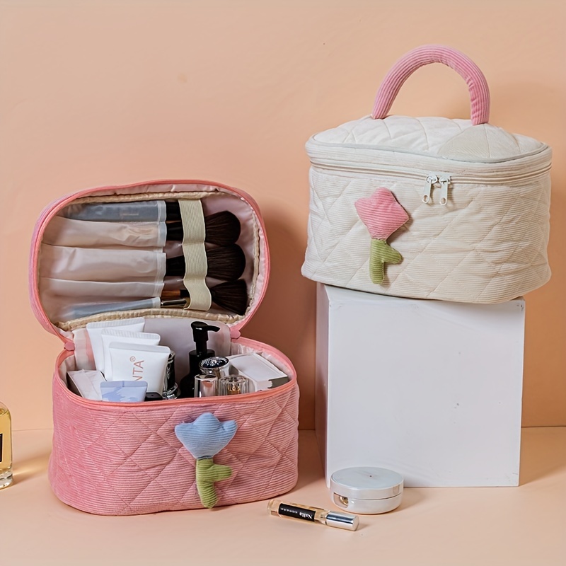 Floral Decor Makeup Storage Box, Cute Zipper Cosmetic Organizer, Versatile  Travel Toiletry Case With Top Handle - Temu Malaysia