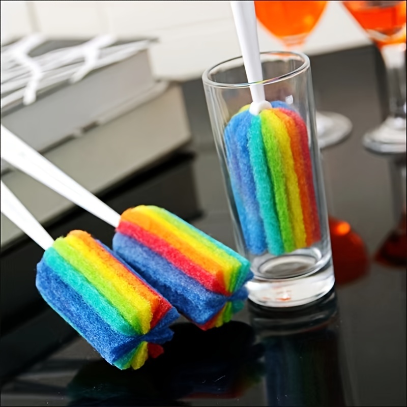 1pc Cleaning Brush with Handle - Colorful Detachable Water Bottle Cup Mug Glass Washing Sponge Cleaner