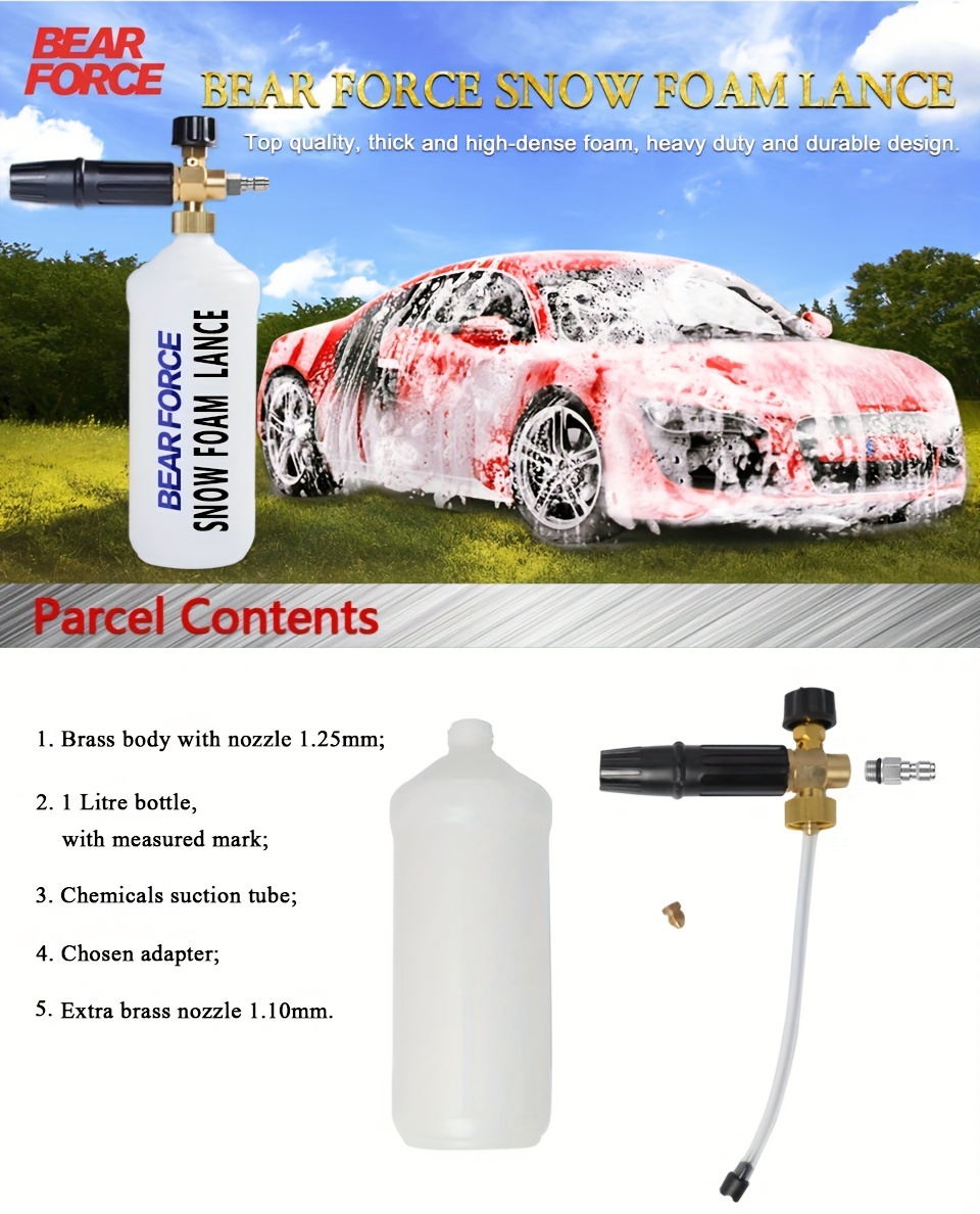 Transparent Snow Foam Cannon Pressure Washer, Aluminum Lance With 33.81oz  Bottle, Car Wash Foam Lance With 1/4 Quick Plug