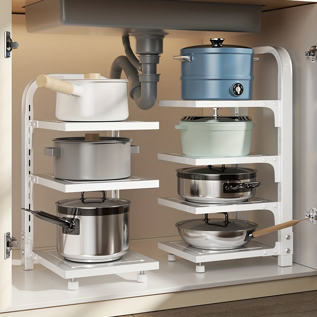 Kitchenware Organizer Shelf With Expandable Pot Lid Holder - Temu