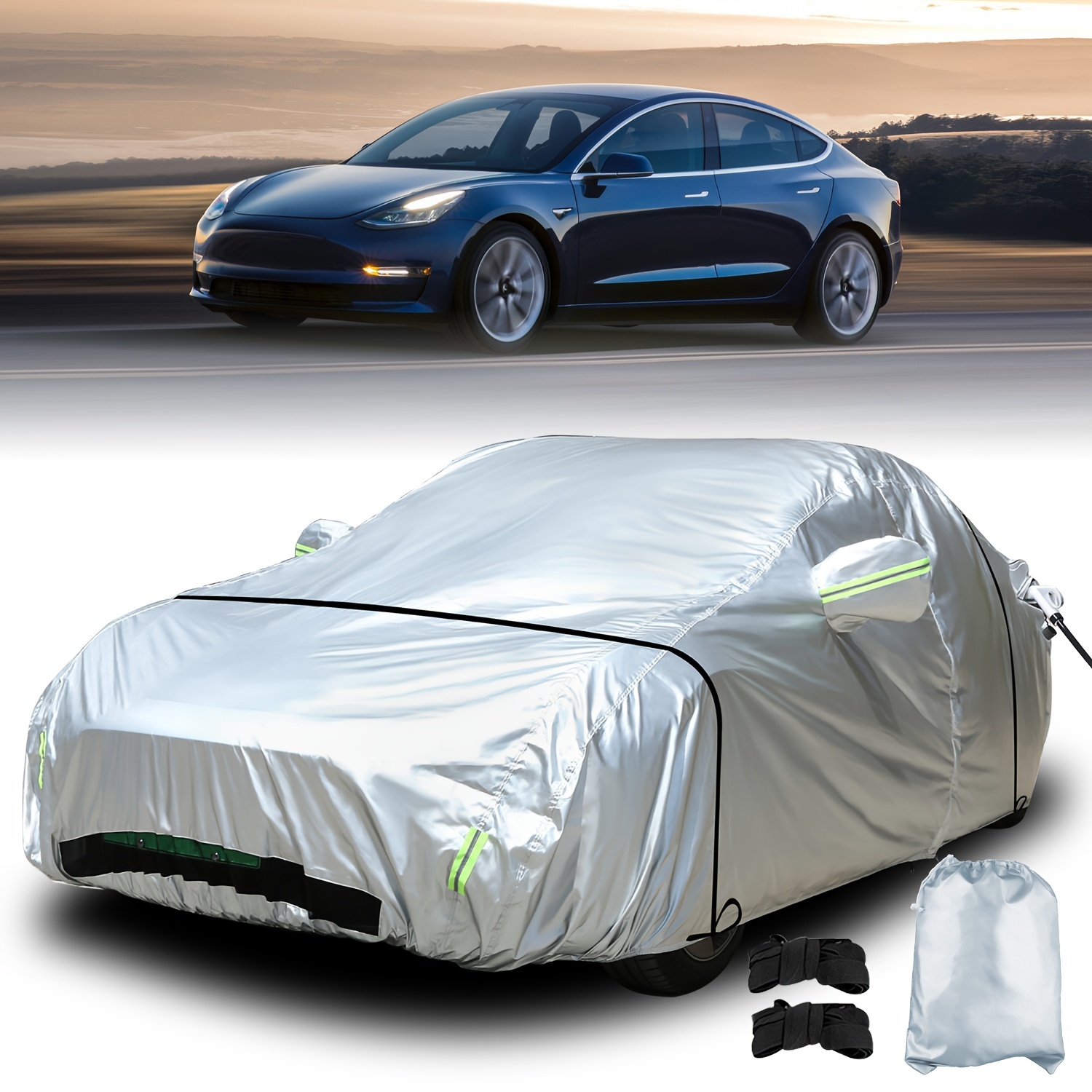 Model 3 Car Cover, Full Car Covers with Zipper Door Dustproof Windproof  Snow UV Heat Protection with Charge Port Opening Replacement for Tesla  Model 3