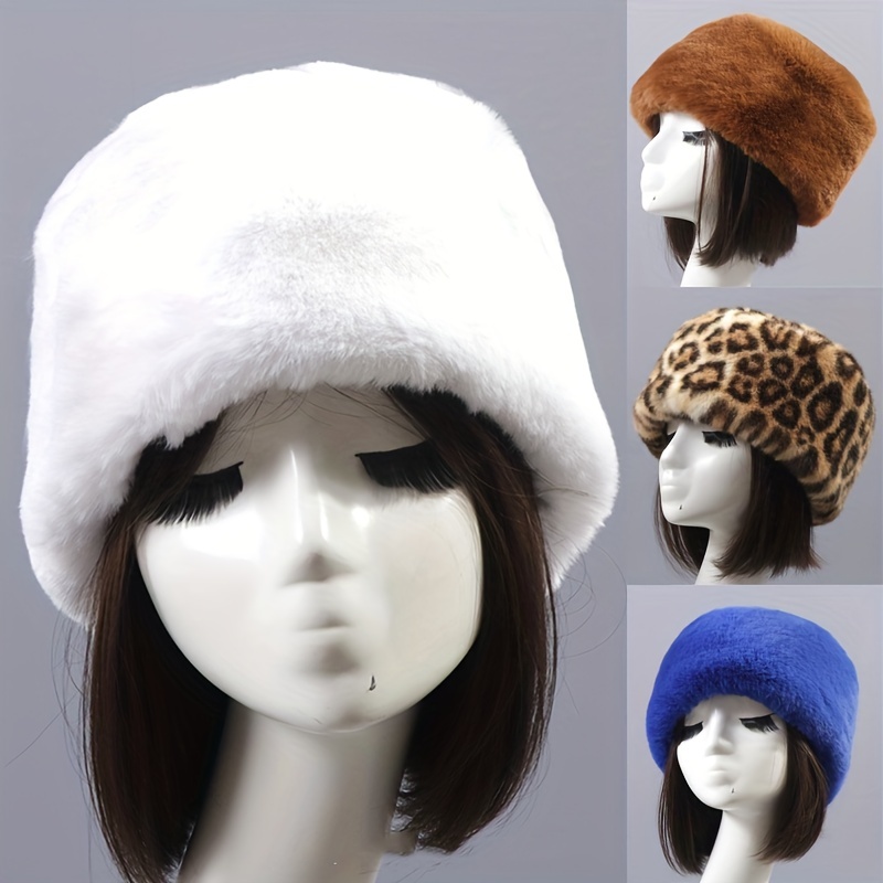 Winter Faux Fur Ear Flap Hat Thick Solid Color Bomber Hats Elastic Warm  Beanies With Pom Coldproof Knit Hats For Women - Temu
