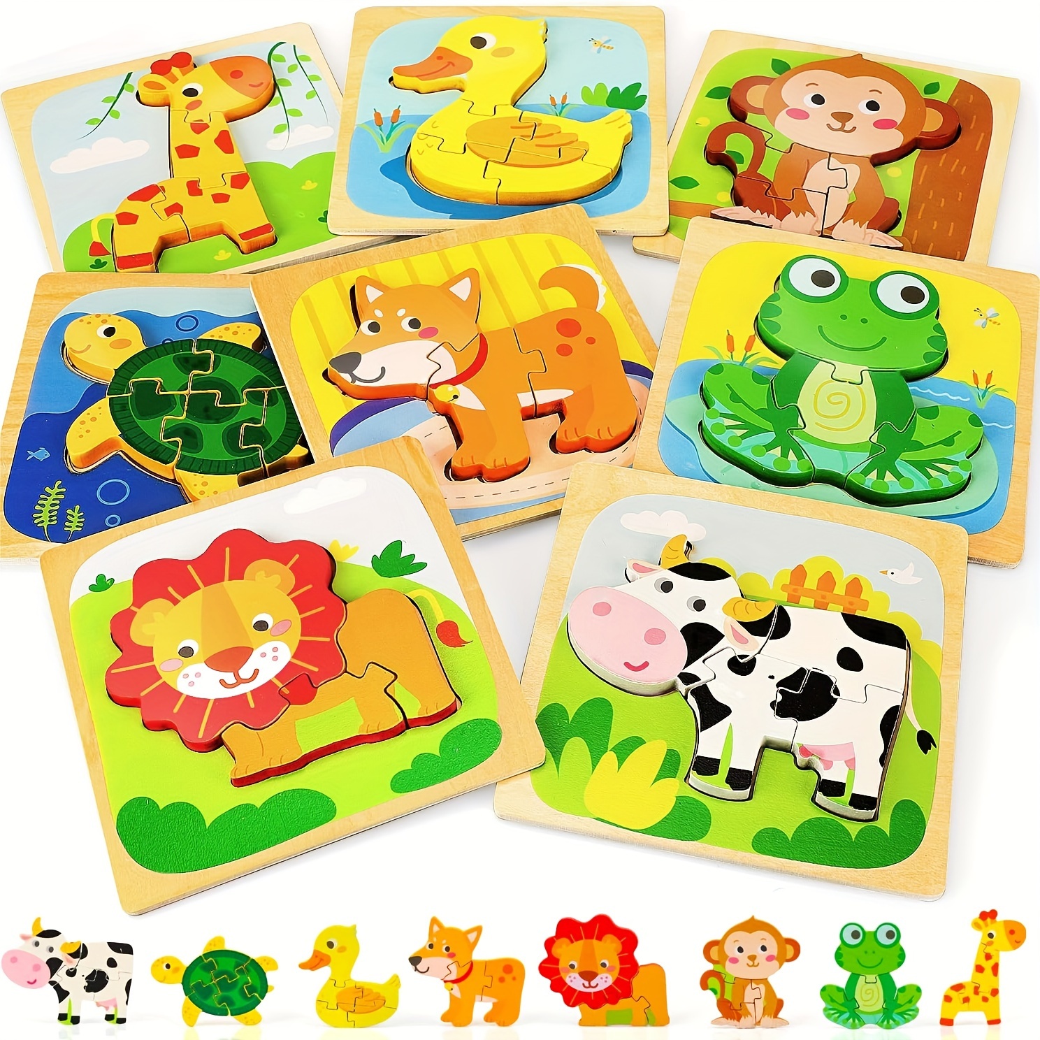 Rompecabezas de madera de animales, juguetes de rompecabezas, animales de  juguete Montessori para niños de 1 2 3 4 años, juego educativo de  aprendizaje de animales bebés para niños
