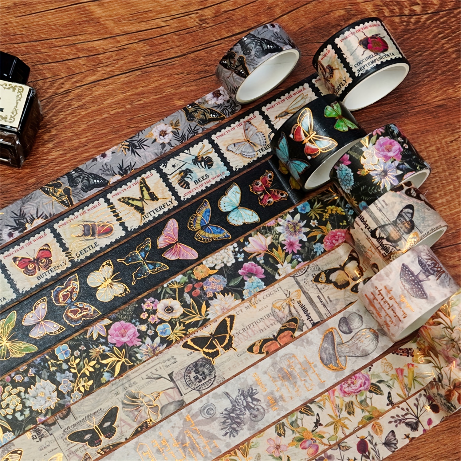 PEUTIER Vintage Tape Set, Flower Butterfly Washi Tape 18 Rolls Retro Floral  Washi Tape Decorative Tape Aesthetic for Scrapbook Journal Planner Craft 