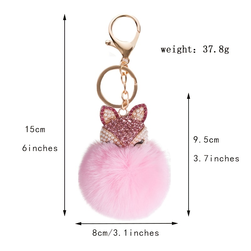 2 Pieces Cute Animal Pom Pom Keychain Faux Fur Fluffy Key Ring for Women  Girls