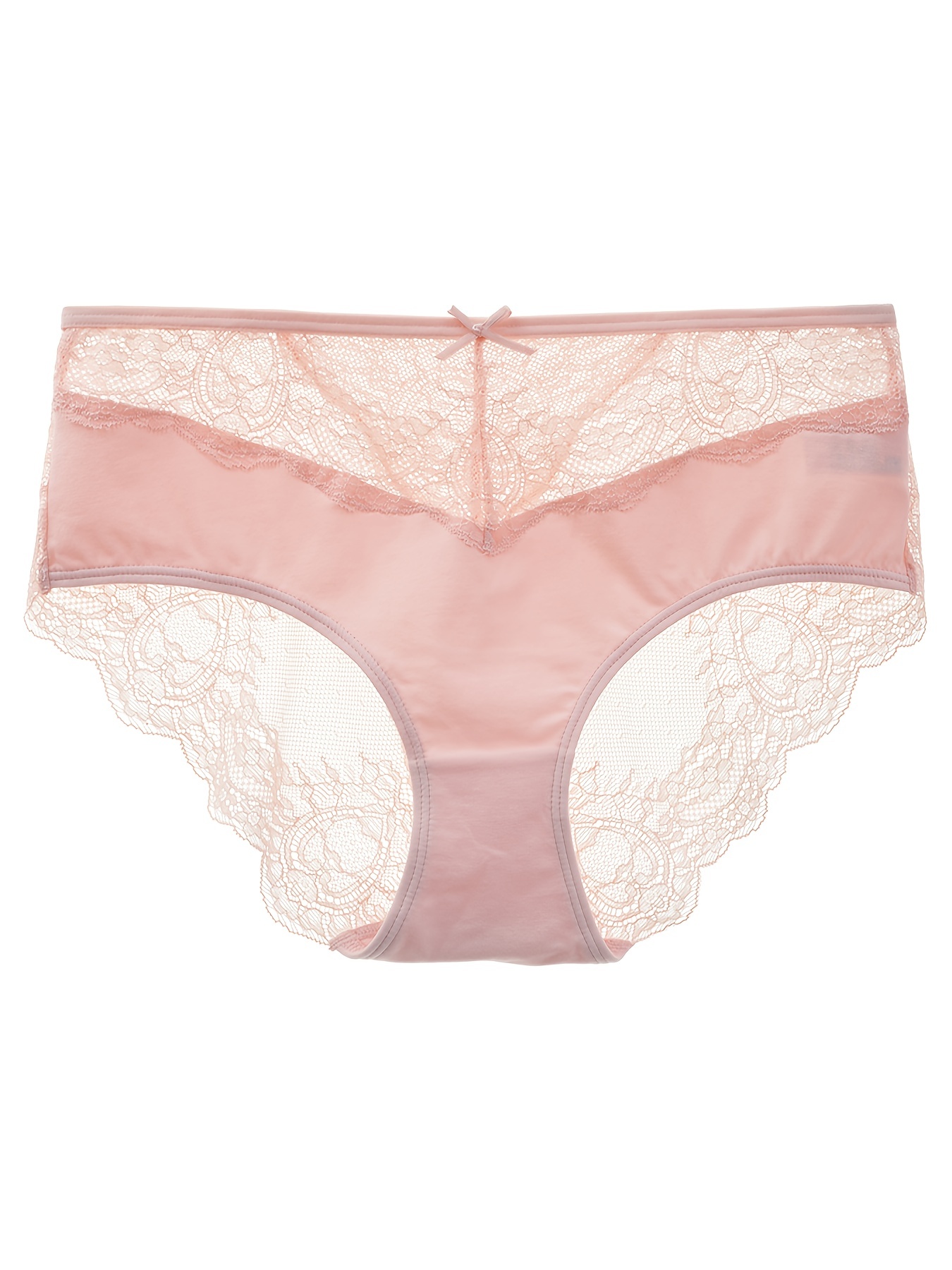 Solid Contrast Lace Bow Knot Waist Briefs Comfy - Temu