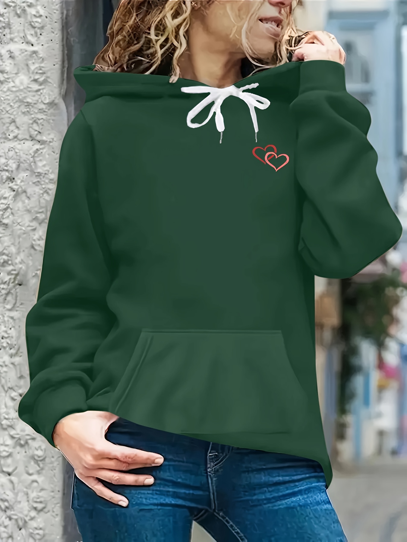 Sudadera Con Capucha Con Cordón Y Estampado De Corazones Y Letras, Sudadera  Informal Con Capucha Y Bolsillo Canguro De Manga Larga, Ropa De Mujer -  Temu Chile