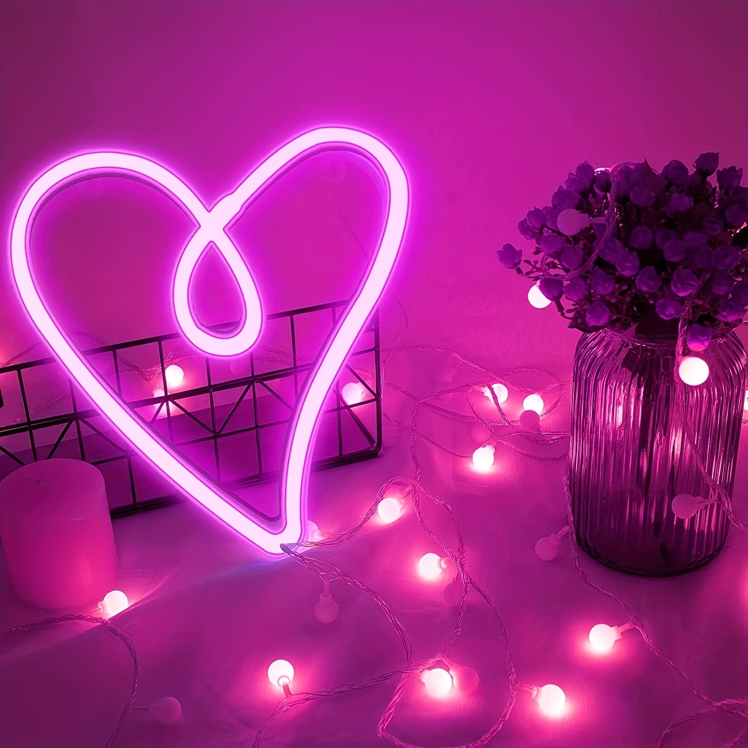 1pc Cuore Neon Segno Luce, Cuore Fuso Neon Luce Specchio Segno, Decorazione  Da Parete, Camera Da Letto, Stanza Delle Ragazze, LED Cuore Rosa Neon