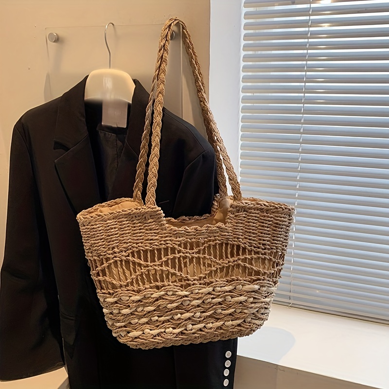 Boho Style Straw Tote Bag for Travel Vacation