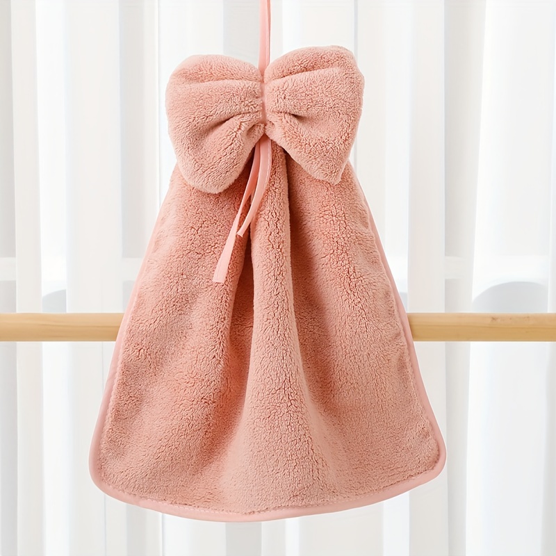 Bowknot Hanging Towel For Wiping Hands Coral Fleece Quick - Temu