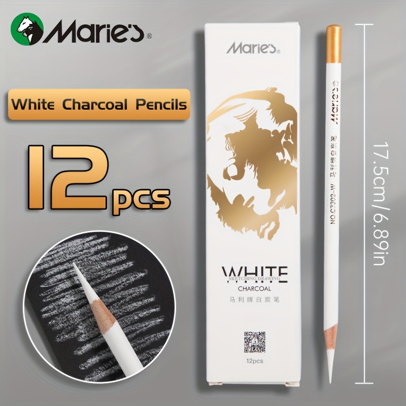 Marie's White Charcoal Pencils Set Sketch Highlight White - Temu