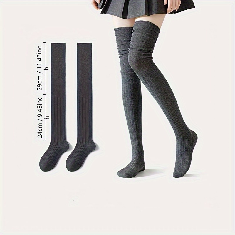 solid ribbed thigh high socks anti slip fit knee socks - Temu solid ribbed thigh high socks anti slip fit knee socks - Temu