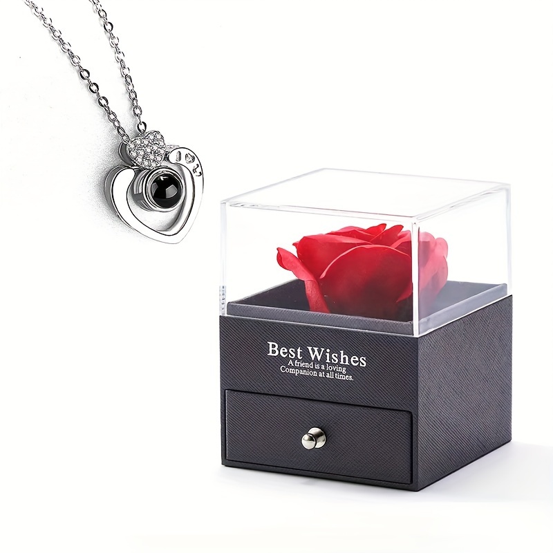 Valentine's Day Red Jewelry Box Necklace Eternal Rose - Temu