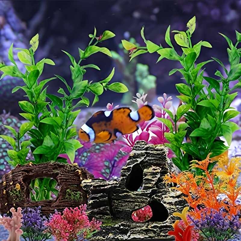 15pcs Fish Tank Decorations Plants With Resin Broken Barrel And Cave Rock  View Plastic Plants, Don't Miss These Great Deals