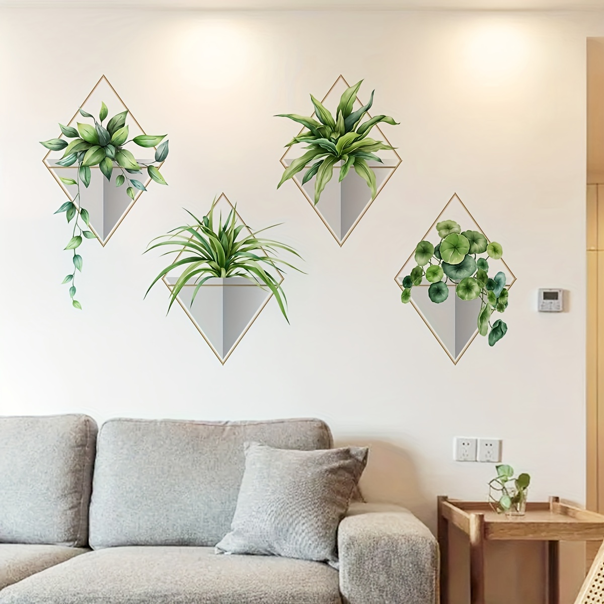 Hanging Geometric Plant Wall Decals Succulent Pot Wall Stickers Removable  Art Murals for Bedroom Living Room Offices Classroom Decoration