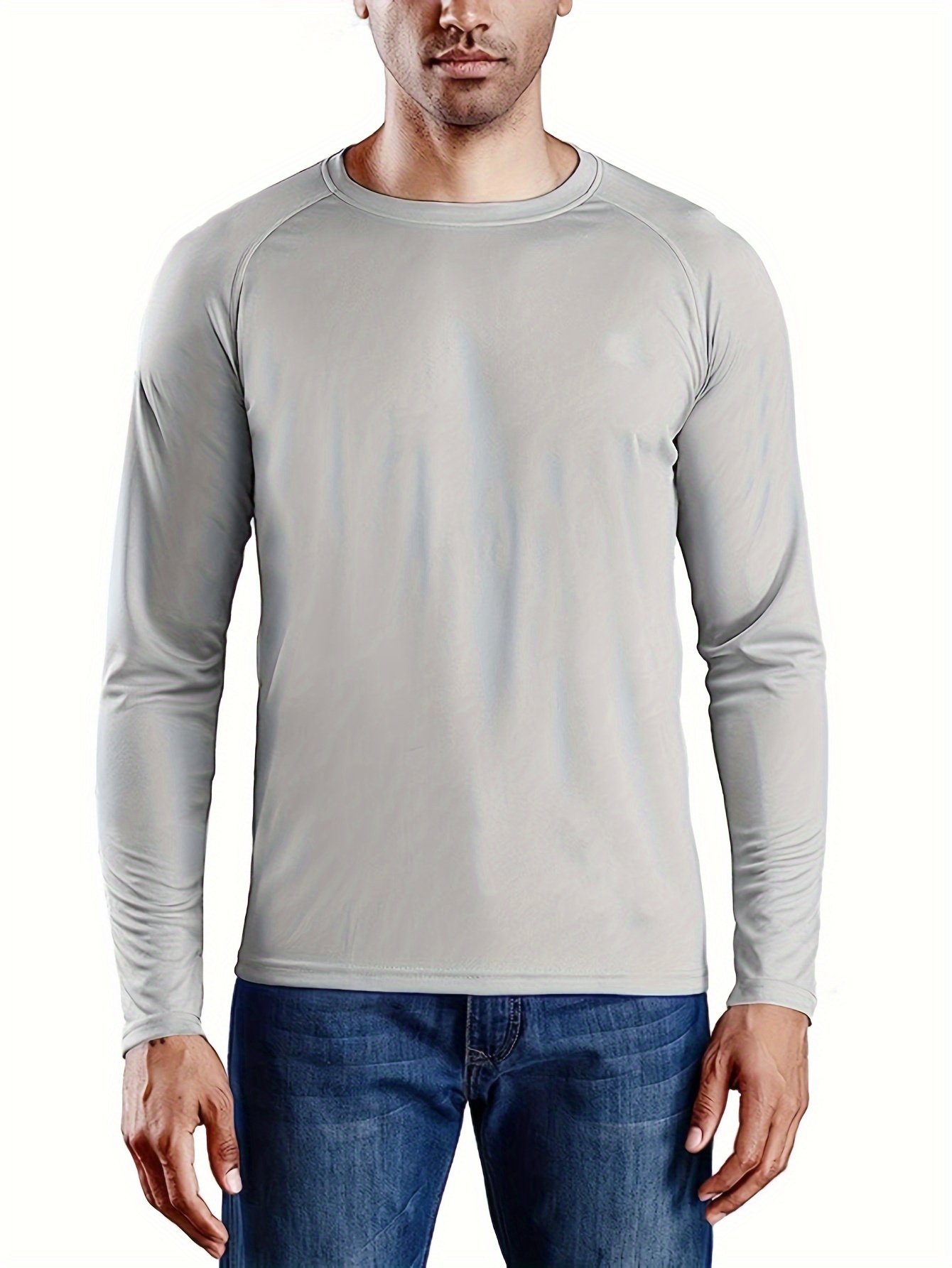 Men's UPF 50+ Sun Protection Long Sleeve T-Shirt, Comfy Quick Dry Tops for Men's Outdoor Fishing Activities,Temu