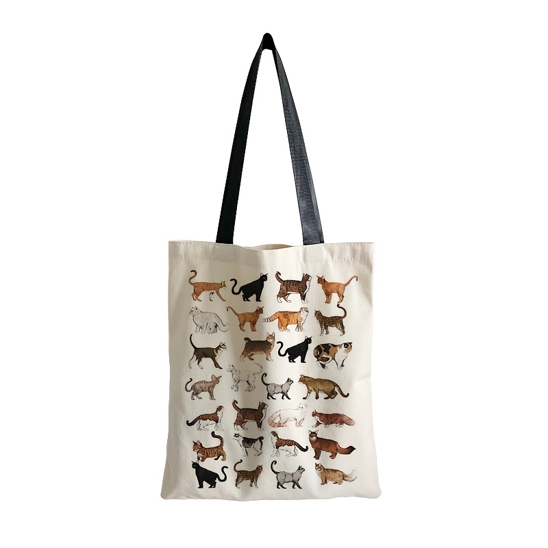 Cute Cat Print Canvas Tote Bag, Large Capacity Shoulder Bag, Women's  Reusable Handbag & Grocery Shopping Bag - Temu