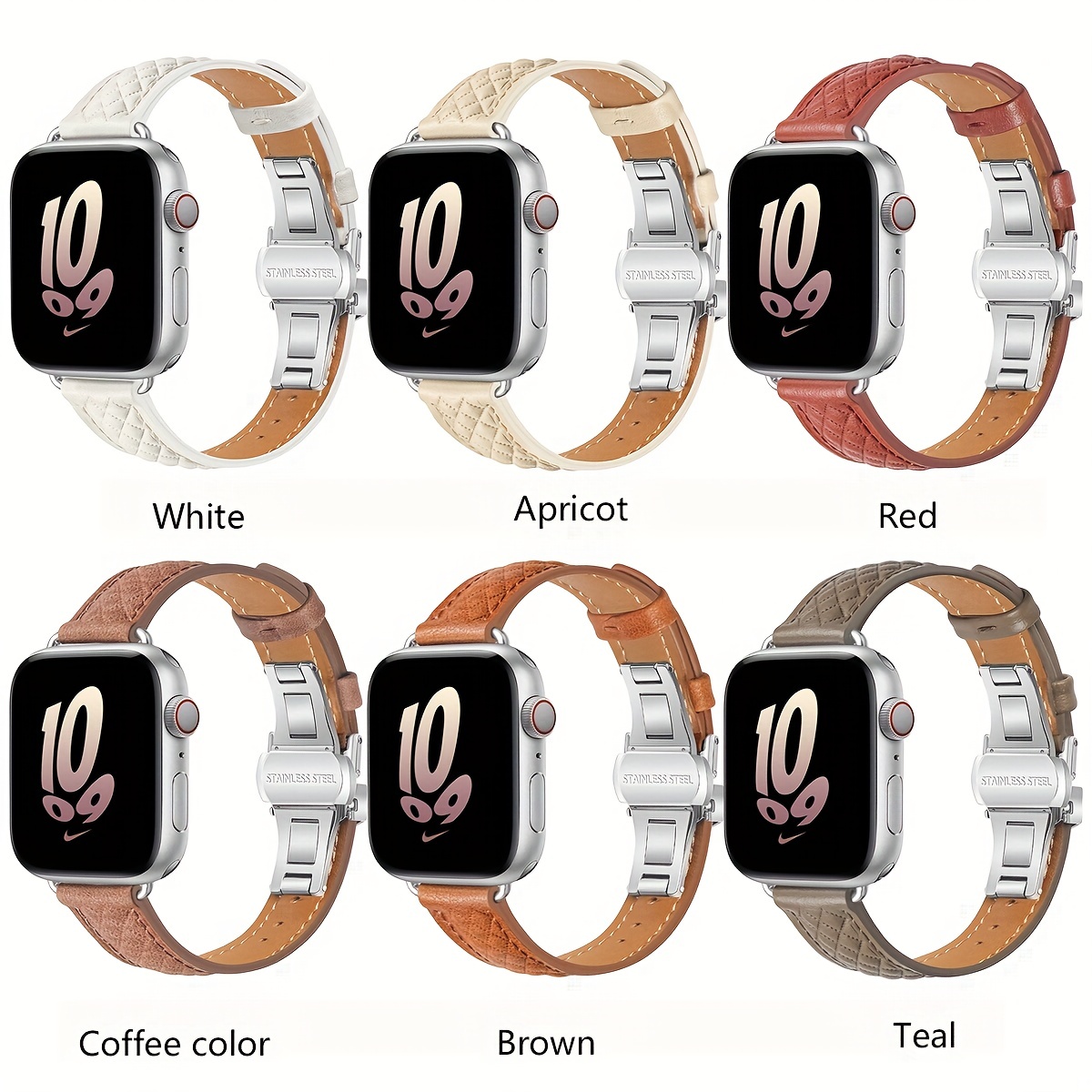 Temu Leather Compatible with Watch Band 8 45mm 44mm 41mm 49mm Soft Genuine Leather for Women Men Butterfly Buckle Clasp Replacement Bracelet for iWatch
