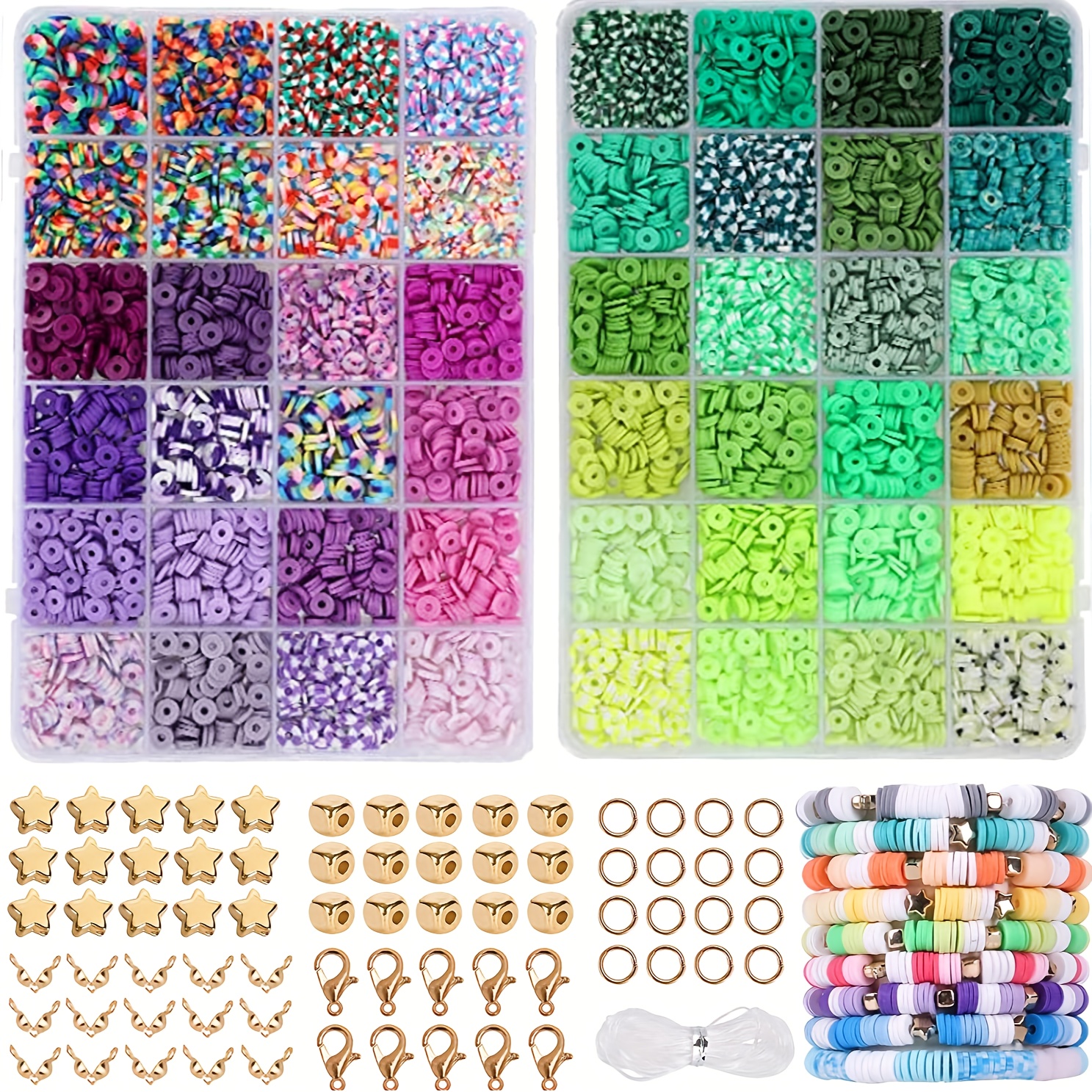4800pcs Clay Beads for Bracelet Making Kit 48 Colors Flat Round