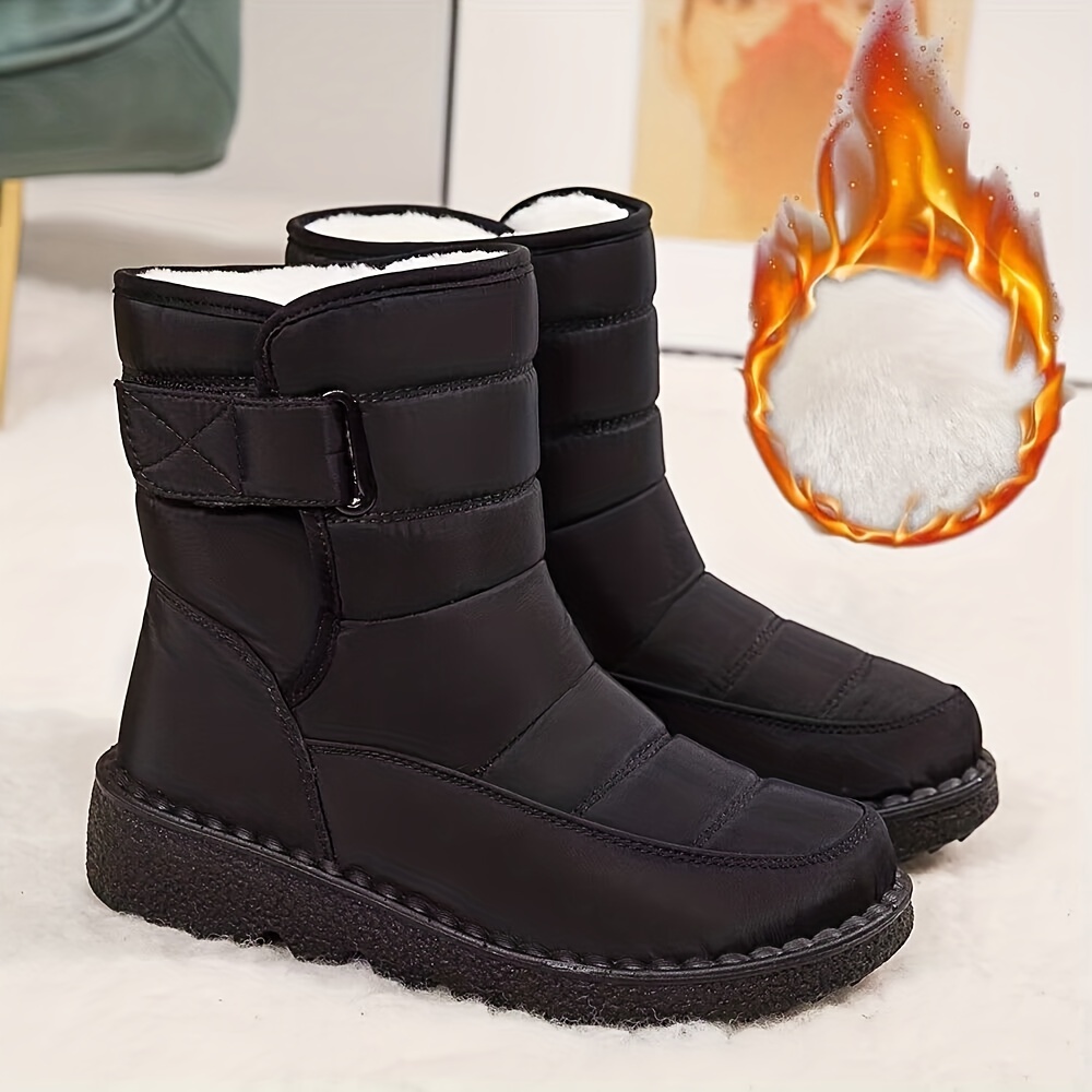 

Women's Waterproof Ankle Boots, Hook & Loop Fastener Plush Inner Thermal Snow Boots, Round Toe Platform Sneakers