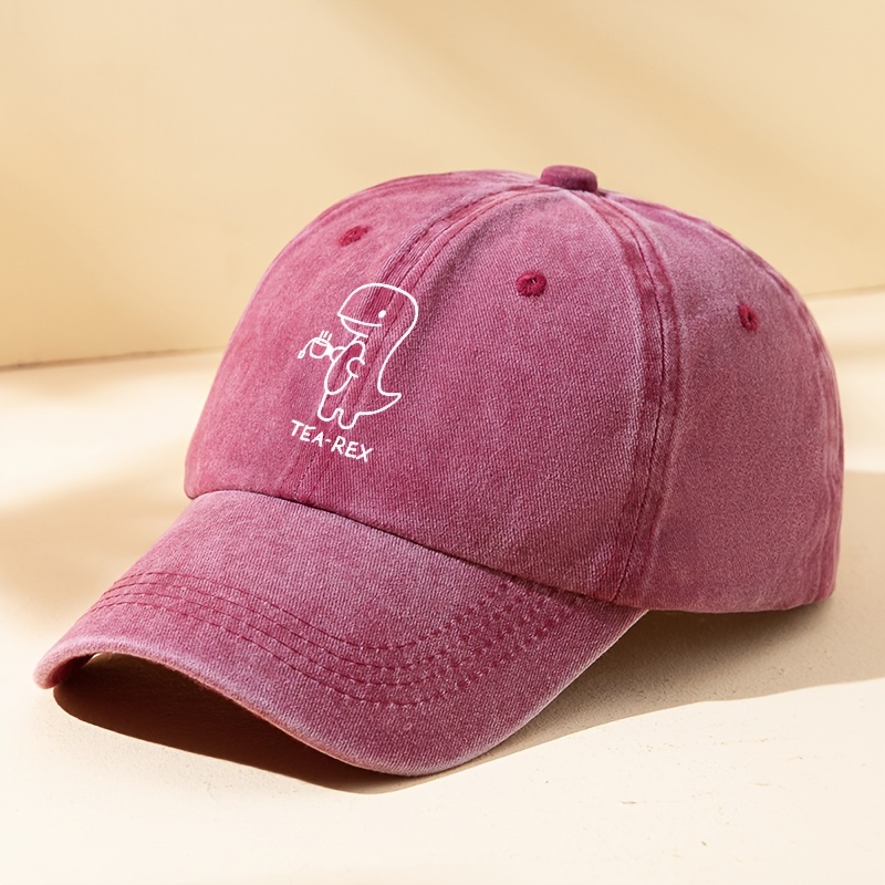 Dinosaur Tea Print Baseball Baseball Hat, Dad Hats unisex Solid Color Washed Distressed Casual Sun Hats Lightweight Adjustable Dad Hat for Women 