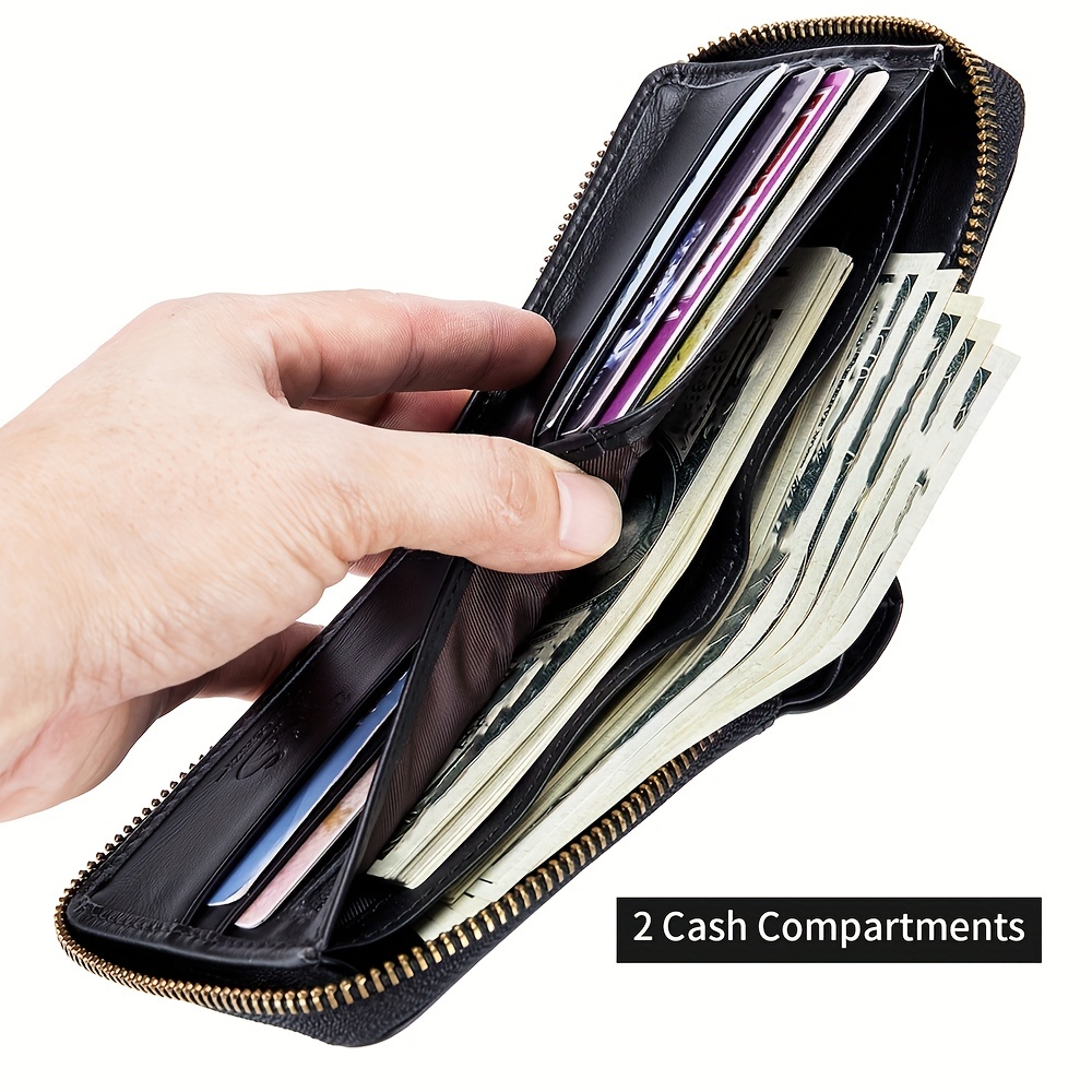 Men's Leather Rfid Blocking Wallet Large Capacity With Zipper Coin Pocket