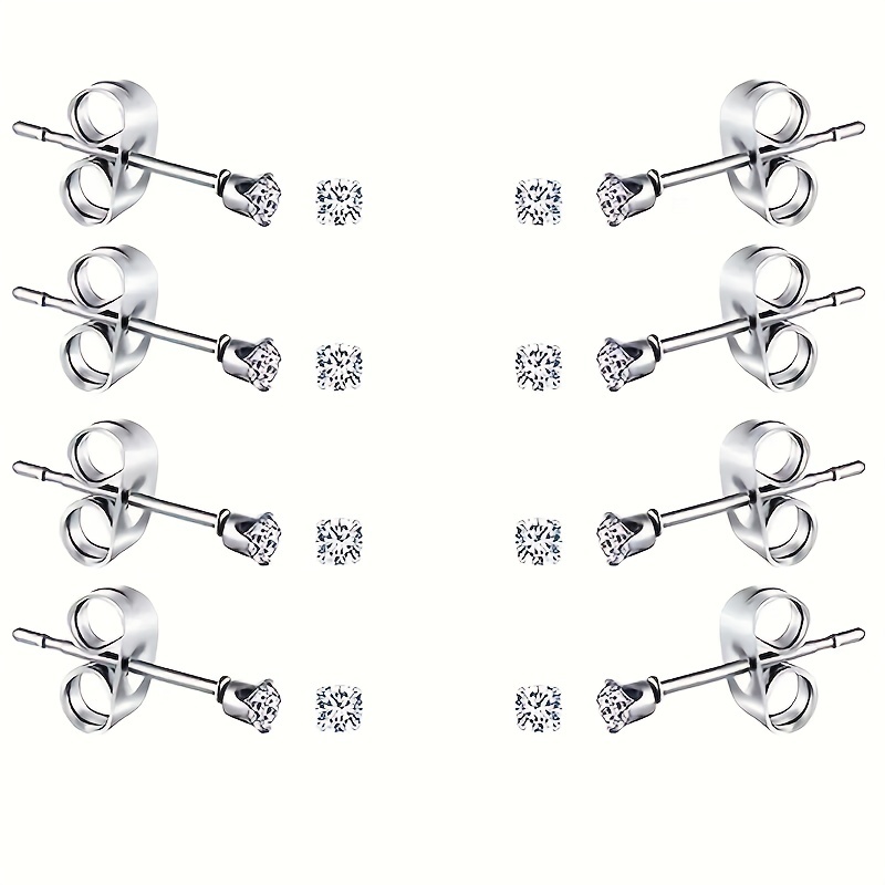 Stainless Steel Stud Earrings Double Round Cubic Zirconia - Temu