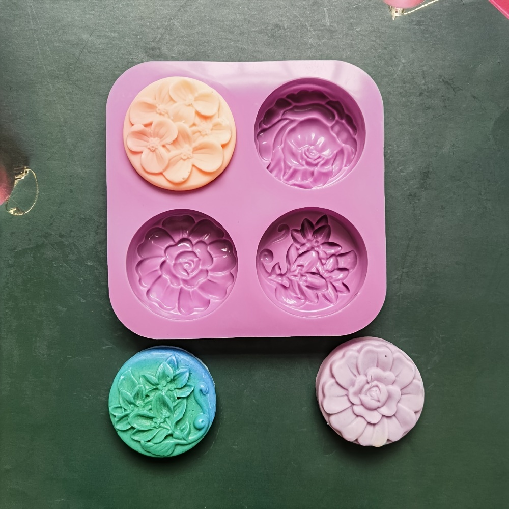 3d Handmade 4 cavity Silicone Round Flower Creative Soap - Temu