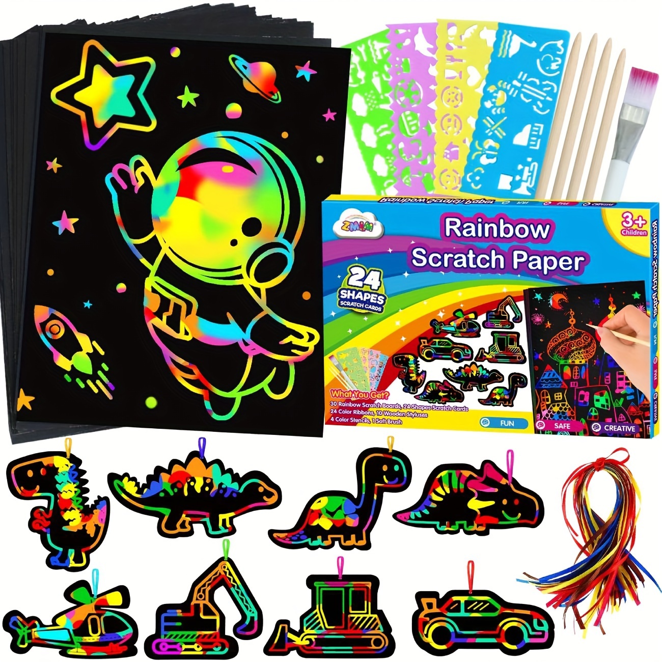 Scratch Paper Art Set Rainbow Scratch Paper 50 PCS for Kids Black Scratch  it Off Art Crafts Kits Notes Boards with 5 Wooden Stylus 4PCS Drawing  Stencils for Girl Boy Easter Party
