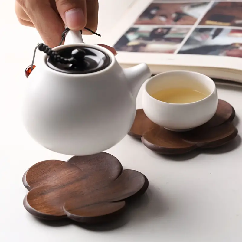 Wood And Resin Coasters With Extra Holder Kung Fu Tea Cup - Temu