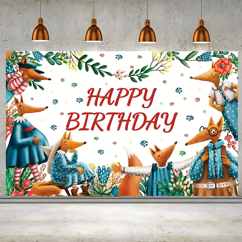 1pc, Happy Birthday Decorations Backdrop Banner (5.9ft X 3.6ft), Fox  Animals Photo Background Happy Birthday Decoration, For Birthday Banner  Baby Dec