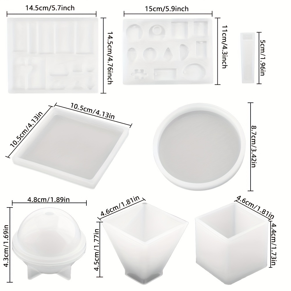 Resin molds, Silicone Kit for beginner, Silicone Molds for Epoxy Resin  Casting, Including Sphere, Cube, Pyramid and 3pcs Coaster Moulds-Round,  Square