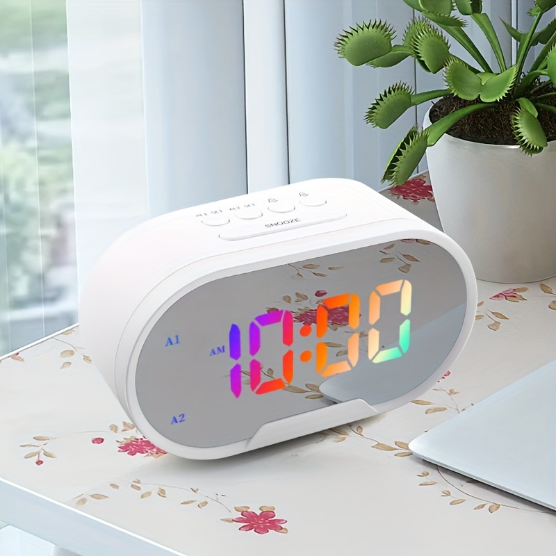 Minuterie numérique intelligente à miroir LED, mini horloge carrée, petit  réveil, horloges électroniques Shoous numériques de