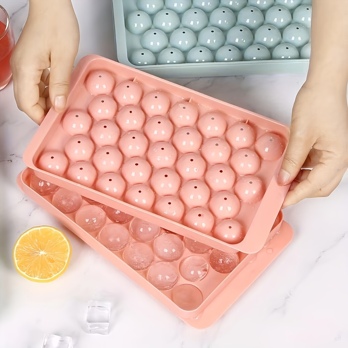 Ice Cube Tray with Lid and Bin 54 Cubes Ice Tray Easy Release Ice